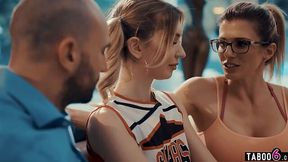 Coach's Wife Brings in Petite Cheerleader for Threesome Fun