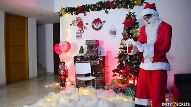 Santa Claus sucks Viagra cock while Milf rides hard raw cowgirl for Merry Christmas cream