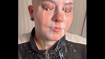Amateur GF gives a wild BJ and lets him rub his cum on her face.