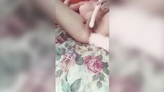 Loyalbabygirl fucking her tight little cunt with her tail inside