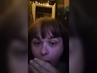Transgirl gags on her ebony sex tool