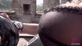 Two dominant trannies using a slave in their castle