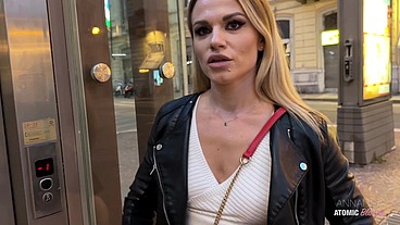 Risky Public Blowjob: Blonde Slut Swallows It All