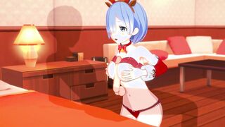 Re:Zero Rem riding penis and gets a cummed for Christmas.