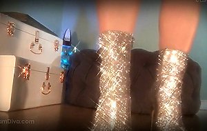 Femdom mesmerize her slave with designer sparkle boots and metronome to make him weak and submissive