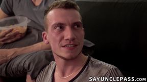 Ethan Chase and William Moore enjoy movie night with Gabriel Clark