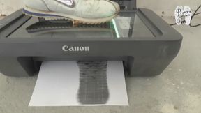 Working Printer under her Sneakers