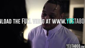 Petite ebony MILF gives big cock BBBJ then dominates him doggystyle