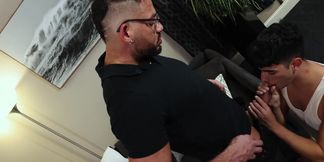 Deepthroat blowjob leads this twink to bottoming for stepdad