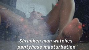 Shrunken man watches Pantyhose masturbation up close 03