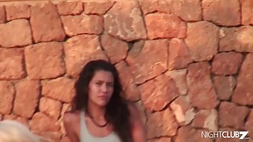 Slutty brunette gets fucked on a yacht and then she ends up in the sea