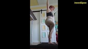 ami mercury pissing tight shiny spandex during yoga
