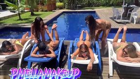 fizemos uma suruba gostosa na piscina com tres machos dei muito meu bucetao