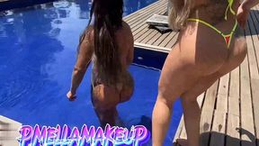 fizemos uma suruba gostosa na piscina com tres machos dei muito meu bucetao