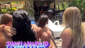 fizemos uma suruba gostosa na piscina com tres machos dei muito meu bucetao