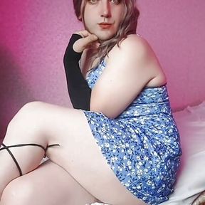 Nylon Shemale Mini Jeans Dress Sexy Legs Lady Boy Big Butt Big Ass Sissy Crossdresser