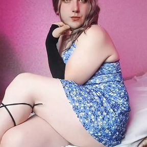 Nylon Shemale Mini Jeans Dress Sexy Legs Lady Boy Big Butt Big Ass Sissy Crossdresser