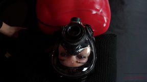 extra kinky slippery latex sack with gas mask and lesbian edging