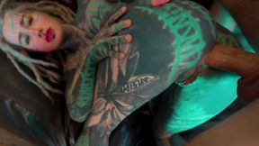 Fully inked german alt girl feels my cock in her tight shaved anal hole