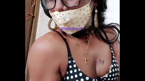 Desi crossdresser Lara D'_Souza showing her busty ass in hot black skirt