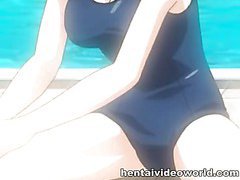 Girl in swimsuit fingers hentai pussy