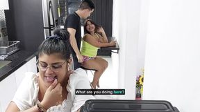 beautiful hot stepsister gets a delicious fuck in the kitchen!