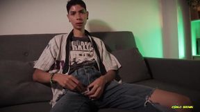 Skinny twink destroys his thick cock after class then gushes his own cum down his throat