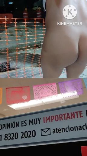 Dual Cam: Exhibitionist Sissy in Thong Getting Her Bottom Naked in the Street
