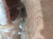 Soaping my hairy wet soft dick
