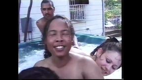 Hottest black and white babe gives hard orgasms at the jacuzzi