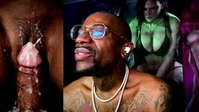 small cock cumming all over juicy hairy black ass pussy, ai generated