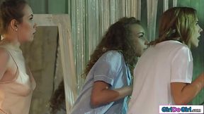 Lesbian euro bffs are scared but horny