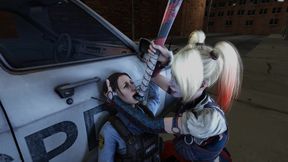 Harley Quinn Sticks Baseball bat in 3D Police female - CGI Submissive porn animation