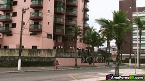 Elisa Sanches runs on the beach, and then I asked for cum in her mouth