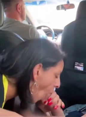 Married Woman Sucked Me with Her Husband at the Wheel