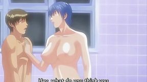 Busty hentai chick tries schoolguy's cock