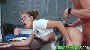 Innocent nerdy teen gets a face full of cum