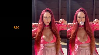 Artemisia Love's big tits bounce while blowing bubbles alone outside