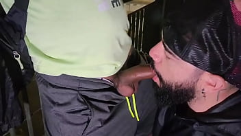 Bahian Stud Gets Double Blowjob from Young Bearded Guy and Grizzled Daddy on Midnight Viaduct