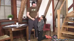 Czech old man licks girlfriend's shaved pussy before sex