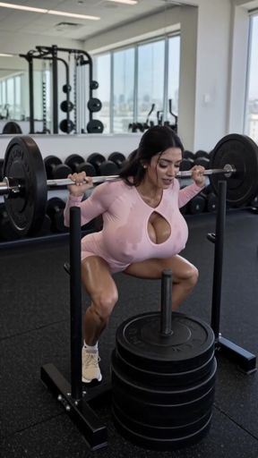 Asian fitness babe with huge tits works out