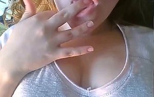 Busty Chick showing tits and fingering