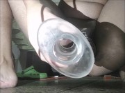 I play with a big tunnel plug into my ass while I'm chastity