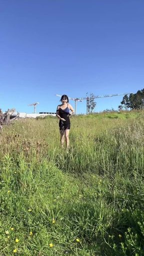 Taiwanese Model Flashing Walking Through the Park