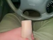Guy Fucking and Cumming In His Toy In Car