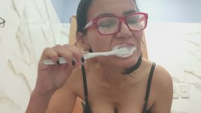 Brushing and rinsing my teeth well