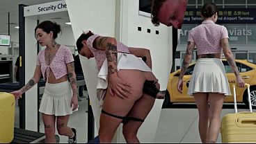 At the airport security check, the officer made me take off my underwear and came all over my ass! And then he fucked me in the ass! [AI-Modified]