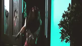 Masked man pounds two ravishing brunettes in alley threesome