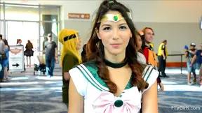 Sexy Brunette Cosplay Model Flashes Ass & Pussy Publicly for Thrills