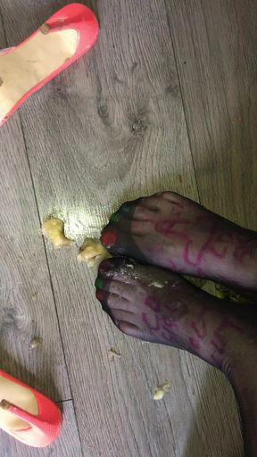 Cd sissy nylon feet crush banana